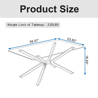 39.37  Rectangular Clear Tempered Glass Coffee Table,Stylish Design With Gold Metal Legs, Coffee Table For Living Room