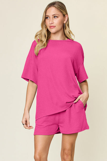 Slightly Stretchy Round Neck T-Shirt & Shorts Set
