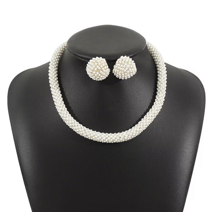 Pearl Embellished Earrings and Necklace Jewelry Set