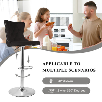 Velvet Swivel Bar Stools, Modern Bar Stools With High Back And Metal Footrest, Adjustable Swivel Barstools