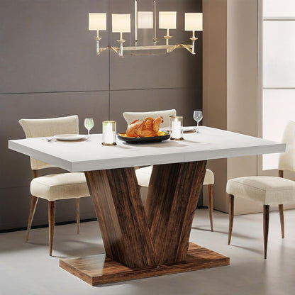 47-Inch Dining Table For 4, White Kitchen Dinner Table With Heavy Duty Pedestal, Farmhouse Wooden Eating Table