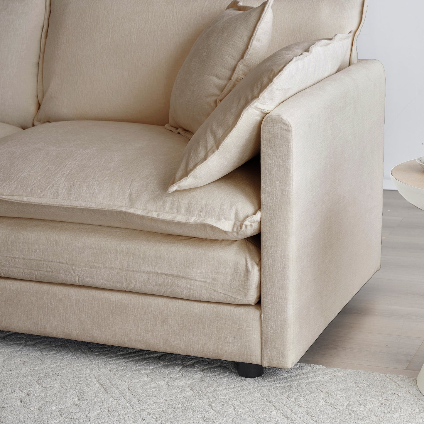 Sofa Set Of 2 Chenille Couch, 2-3 Seater Sofa Set Deep Seat Sofa, Modern Sofa Set For Living Room, Beige Chenille