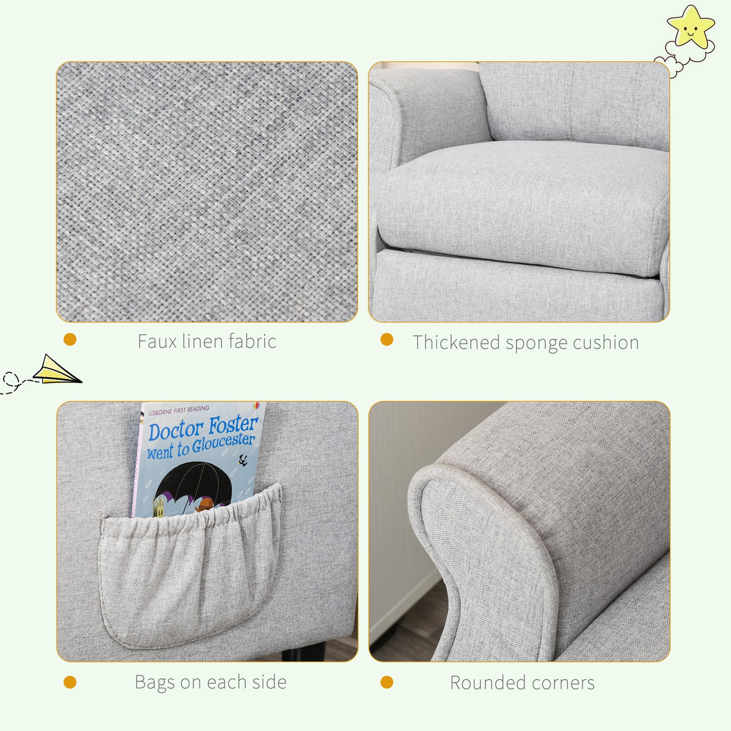 Kids Recliner Chair Children Sofa Angle Adjustable Single Lounger Armchair Gaming Chair with Footrest 2 Side Pockets for 3-5 Years