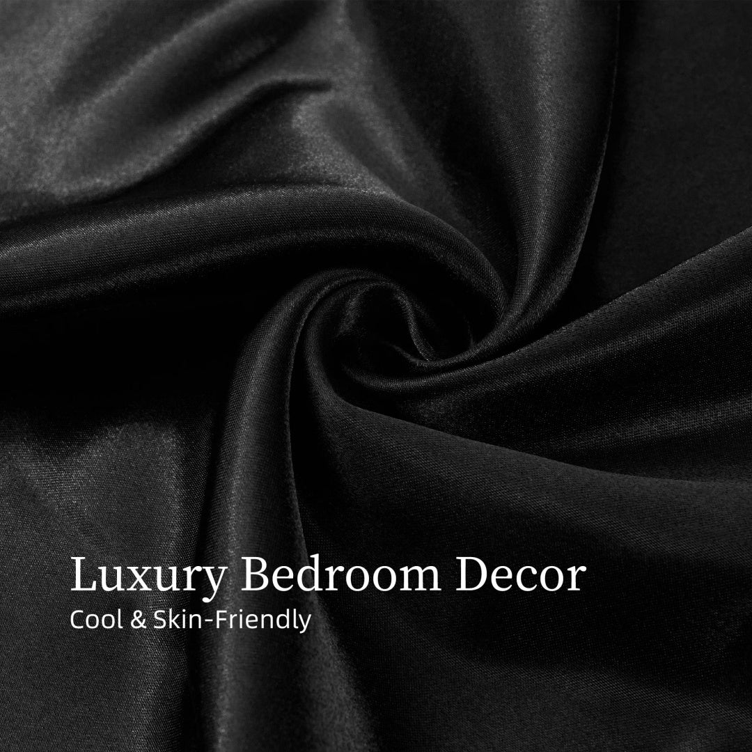 Satin Bed Sheets, Queen Size Sheets Set, 4 Pcs Silky Bedding Set With 15 Inches Deep Pocket For Mattress Queen, Black