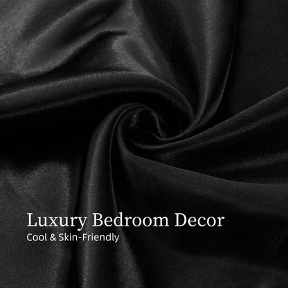 Satin Bed Sheets, Queen Size Sheets Set, 4 Pcs Silky Bedding Set With 15 Inches Deep Pocket For Mattress Queen, Black