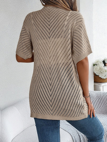 Openwork Open Front Half Sleeve Cardigan