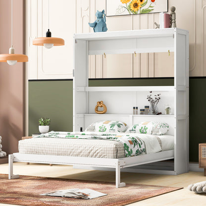 Queen Size Murphy Bed Wall Bed With Shelves,White