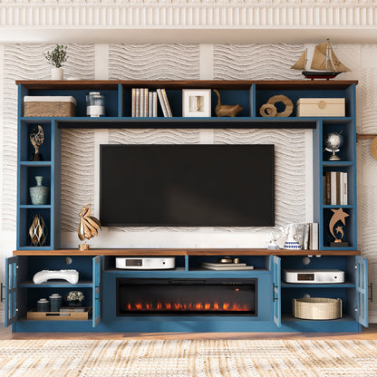 U-Can 95.5 W Wall Unit Entertainment Center With Bookshelves For TVs Up To 80, Modern TV Stand Media Console With Electric Fireplace  Cabinets,  And Adjustable Shelves For Living Room