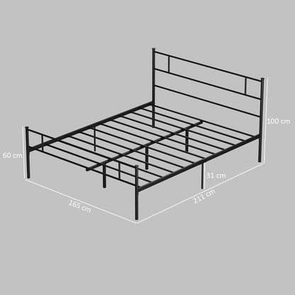 King Metal Bed Frame Solid Bedstead Base With Headboard And Footboard, Metal Slat Support And Underbed Storage Space, Bedroom Furniture, Black