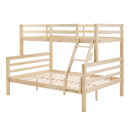 Twin Over Full Bunk Bed With Thick Posts,Wooden Bunk Bed With High Guardrail And Ladder For Kids, Teens, Dorm Rooms, And Guest Rooms,No Box Spring Needed,Natural