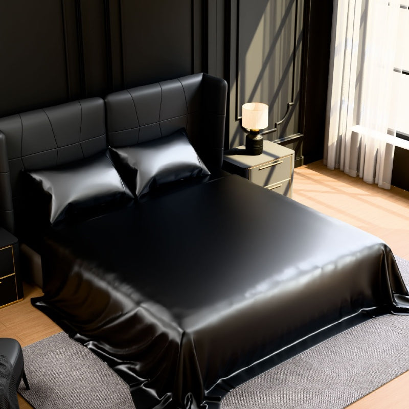 Satin Bed Sheets, King Size Sheets Set, 4 Pcs Silky Bedding Set With 15 Inches Deep Pocket For Mattress  King, Black