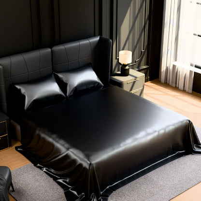 Satin Bed Sheets, King Size Sheets Set, 4 Pcs Silky Bedding Set With 15 Inches Deep Pocket For Mattress  King, Black