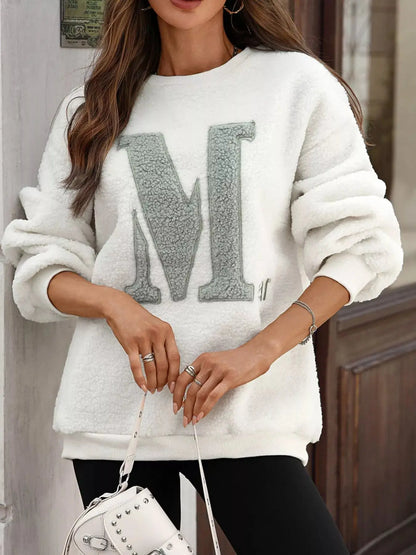 Letter Round Neck Fleece Sweatshirt
