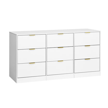 White 9 Drawer Dresser, 63 Large Deep Chest Of Drawers, Wooden Dresser Storage Cabinet With 9 Drawers For Bedroom, Long Dressers For Living Room, Hallway