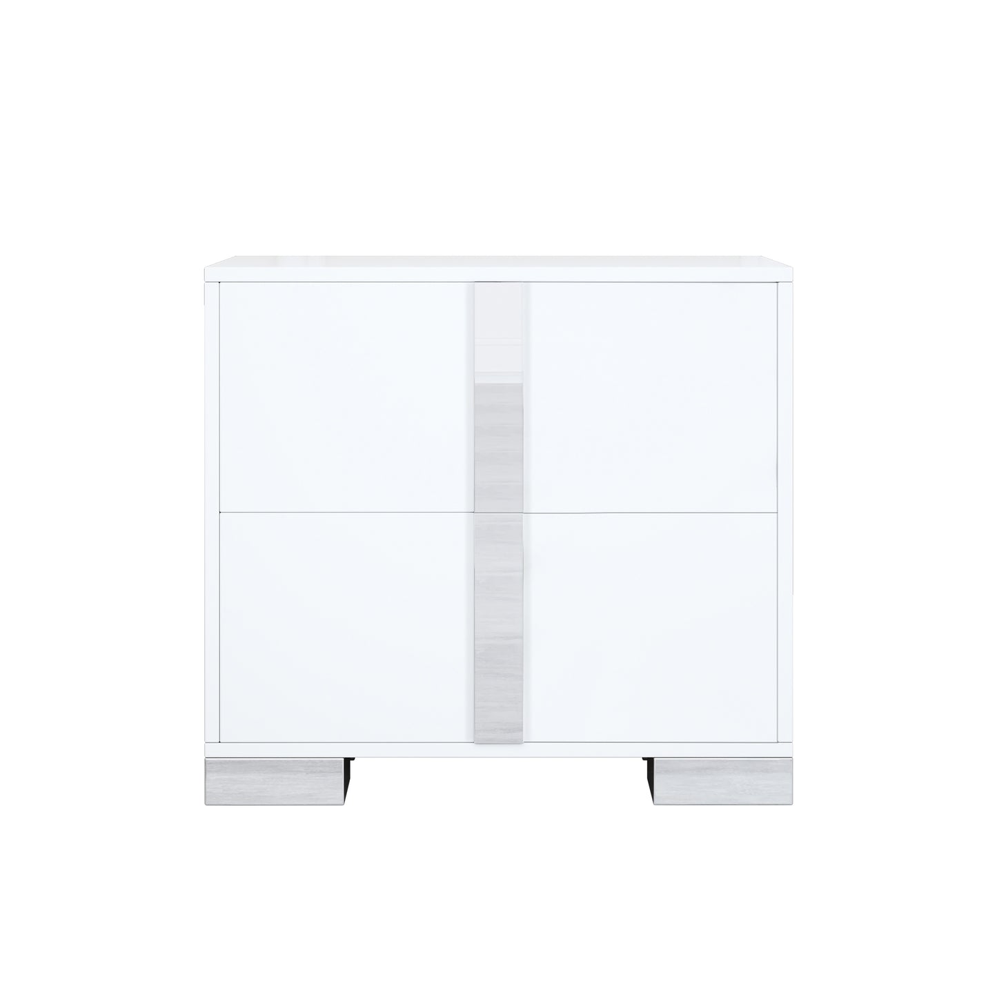 Elegant Nightstand With Metal Foot, Mirrored Bedside Table With 2 Drawers For Bedroom, Living Room, White