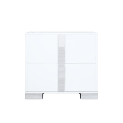 Elegant Nightstand With Metal Foot, Mirrored Bedside Table With 2 Drawers For Bedroom, Living Room, White