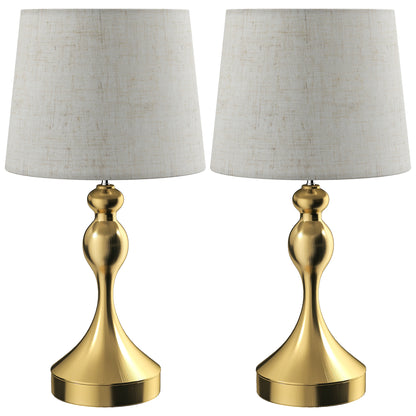 Bedside Lamps Set Of 2, Modern Table Lamps With 3 Colour Temperatures, USB A+C Charging Ports And Linen Shade For Living Room Bedroom Office, Gold Tone