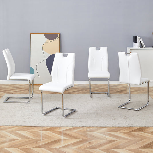 Modern Dining Chairs With Faux Leather Padded Seat Dining Living Room Chairs Upholstered Chair With Chrome Metal Legs Design For Kitchen, Living, Bedroom, Dining Room Side Chairs Set Of 4