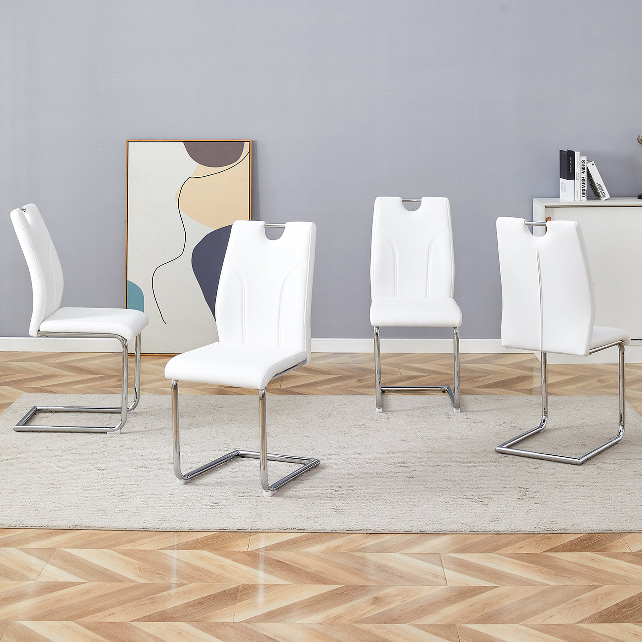 Modern Dining Chairs With Faux Leather Padded Seat Dining Living Room Chairs Upholstered Chair With Chrome Metal Legs Design For Kitchen, Living, Bedroom, Dining Room Side Chairs Set Of 4