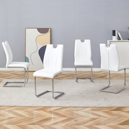 Modern Dining Chairs With Faux Leather Padded Seat Dining Living Room Chairs Upholstered Chair With Chrome Metal Legs Design For Kitchen, Living, Bedroom, Dining Room Side Chairs Set Of 4
