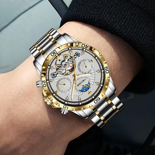 Fashion Business Men's Waterproof Tourbillon Steel Belt Mechanical Watch