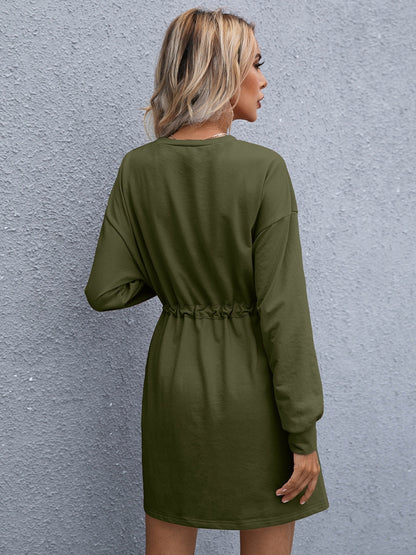 Ivy Lane Drawstring Round Neck Dropped Shoulder Mini Dress
