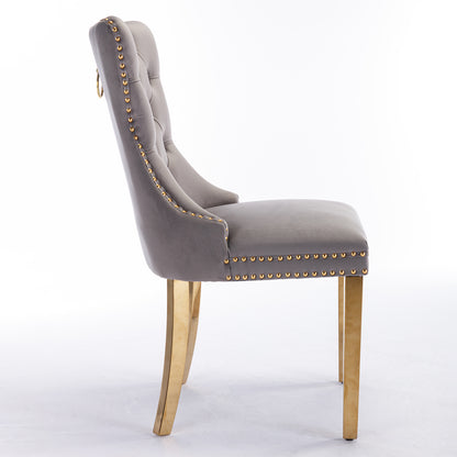Nikki Collection Modern, High-end Tufted Solid Wood Contemporary Velvet Upholstered Dining Chair With Golden Stainless Steel Plating Legs,Nailhead Trim,Set Of 2,Gray And Gold, SW1601GY