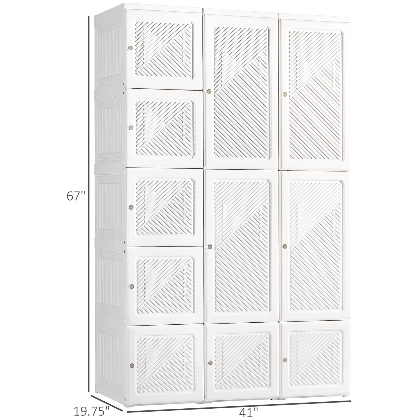 Portable Wardrobe Closet, Folding Clothes Storage Organizer with 8 Cube Compartments, 2 Hanging Rods, 11 Magnet Doors, White