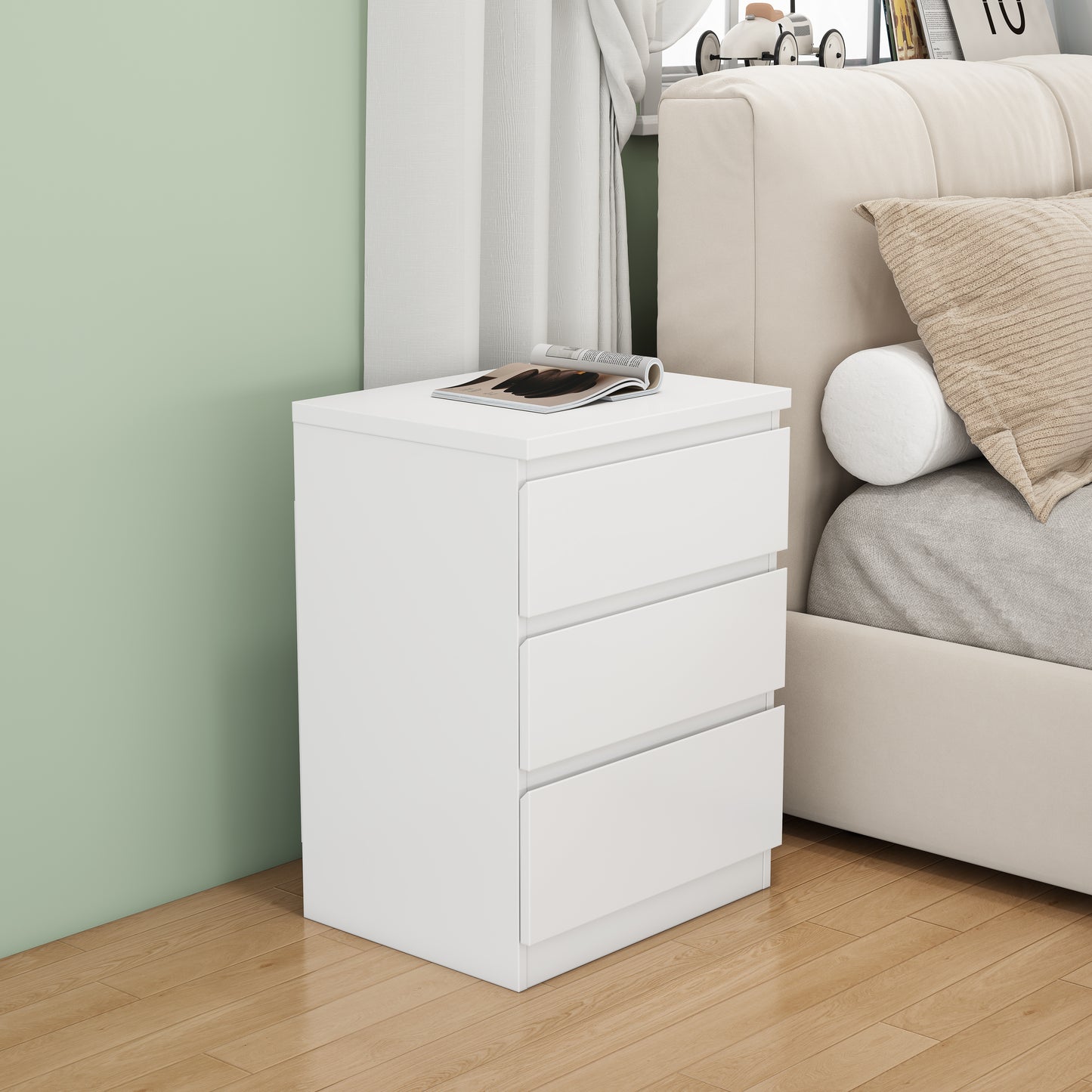 19.7-Inch White Nightstand With 3 Drawers, Beside Table With Drawers Handle Free Design,Thickened Top Plate,Small Side Table Storage Cabinet 3 Drawer Night Stand For Bedroom,Living Room