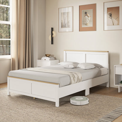 Full Bed Frame with Headboard, Modern Platform Bed Frame with Wooden Slats, No Box Spring Needed, Easy Assembly, White