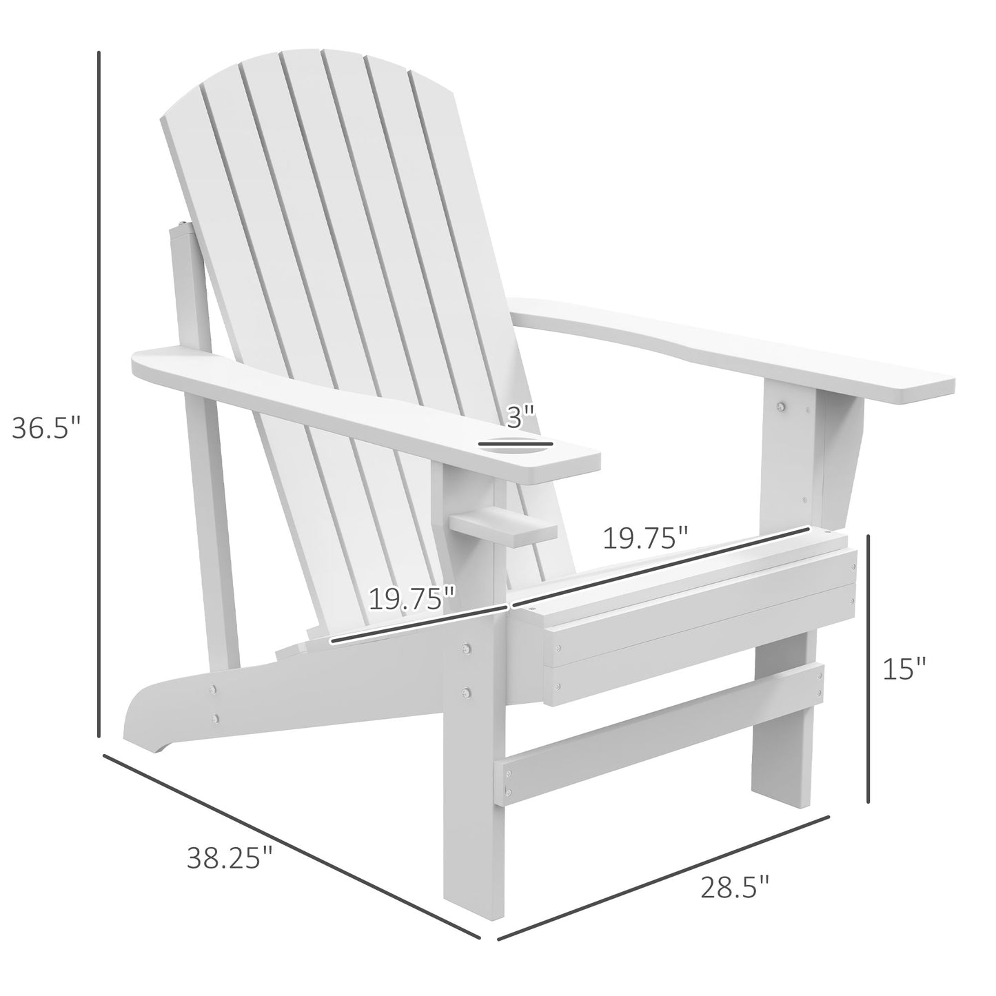 Oversized Adirondack Chair, Outdoor Fire Pit and Porch Seating, Classic Log Lounge w/ Built-in Cupholder, White