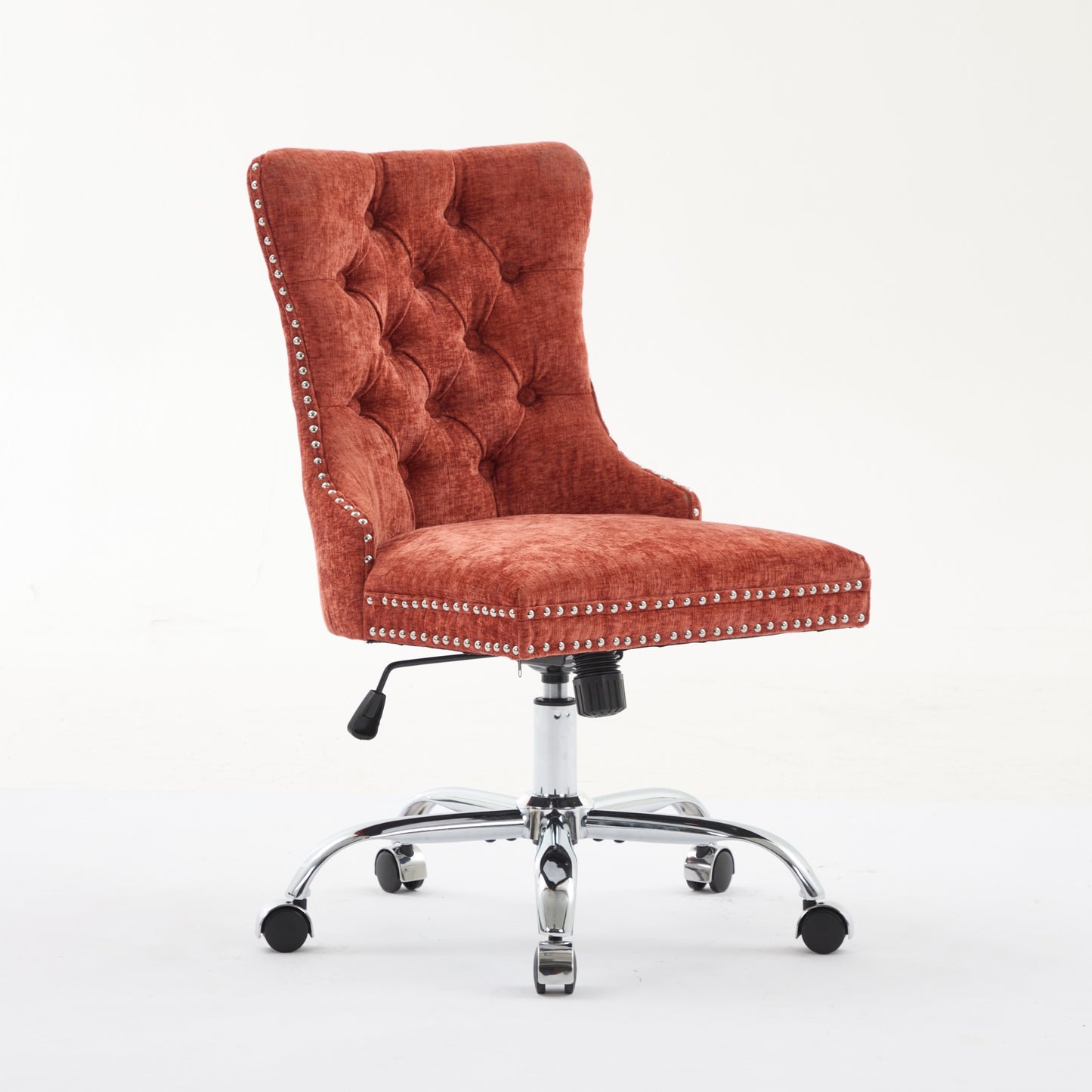 A&A Furniture Office Chair,Modern Chenille Upholstered Tufted Button Home Office Chair With Chrome Metal Base,Adjustable Desk Chair Swivel Office Chair Orange