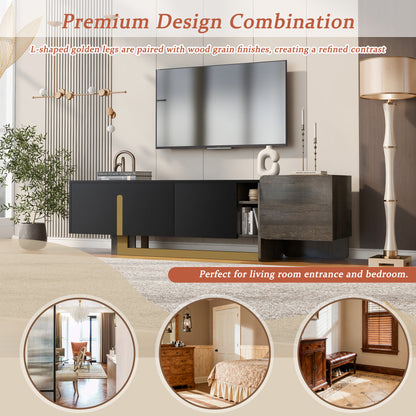 VIBE HAUS  66.7 Light Luxury TV Stand For TVs Up To 70 Inches, Modern TV Cabinet With Metal Legs, 1 Drawer, 2 Cabinets And Adjustable Shelves For Living Room