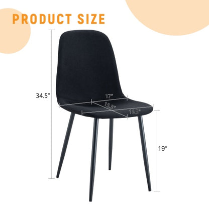 Luxury Simple Chair - Set Of 4 BLACK Linen-Cotton Material High Resilience Dining Chair With Metal Black Leg.Integral Metal Leg Architecture,Suitable For Various Interior Decoration Styles.