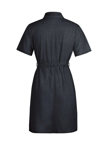 Full Size Zip Front Short Sleeve Denim Dress Plus Size