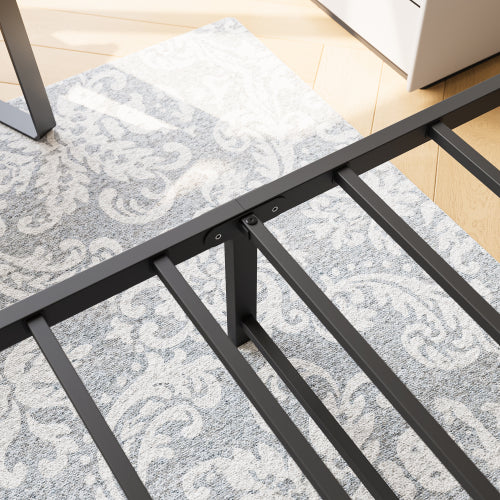 Metal Platform Bed Frame, Victorian Style Headboard Footboard Under Bed Storage No Box Spring Needed Queen Size Black