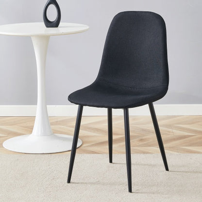 Luxury Simple Chair - Set Of 4 BLACK Linen-Cotton Material High Resilience Dining Chair With Metal Black Leg.Integral Metal Leg Architecture,Suitable For Various Interior Decoration Styles.