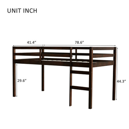 Solid Wooden, Rubber Wooden Twin Loft Bed With Ladder, Bed Platform Of Strengthened Slats , Espresso