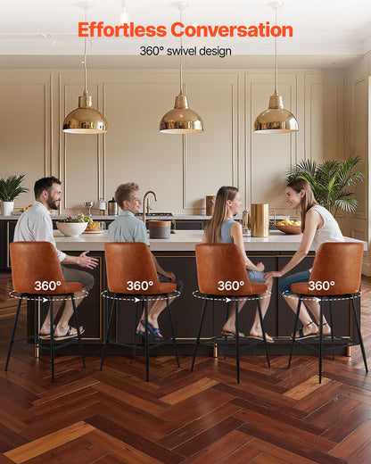 Bar Stool Set Of 3, 27 Inch Counter Height Swivel Stools, Modern PU Leather Counter Barstool With Backrest And Metal Legs, Armless Bar Chair, Island Barstool For Kitchen, Dining Room, Brown