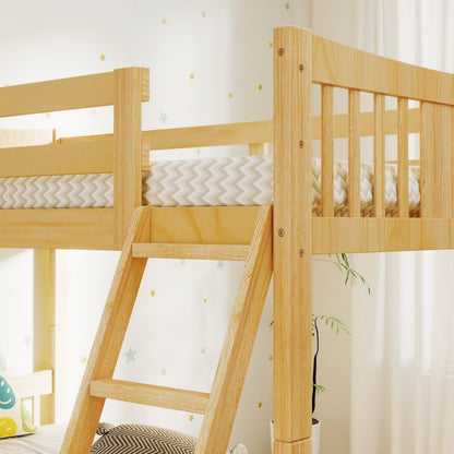 A-B Combination For Sale, Please Do Not Buy Separately--Loft Bunk Bed Twin Over Twin, Solid Wood Frame With Slats, Bunk Beds With Ladder And Guardrail