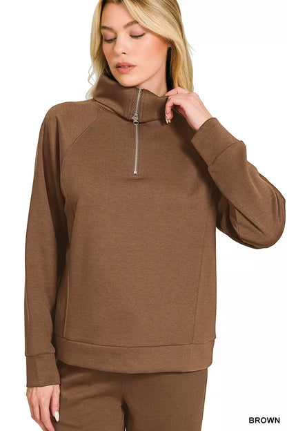 Zenana Scuba Half Zip Sweatshirts and Joggers Set