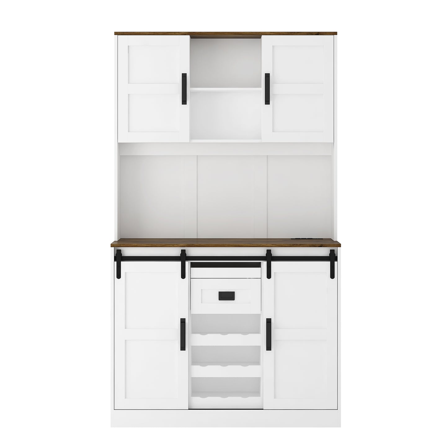 Farmhouse Bar Cabinet With Sliding Barn Door, Large Kitchen BuffetRustic Coffee Bar Sideboard Table,White