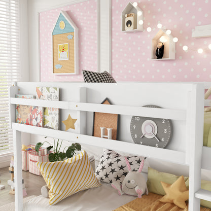 Low Twin Over Twin Bunk Bed, Floor Bunk Bed With Ladder, Solid Wood Twin Bunk Bed For Kids & Juniors, WhiteExpect Arrival Date 2025 11 25