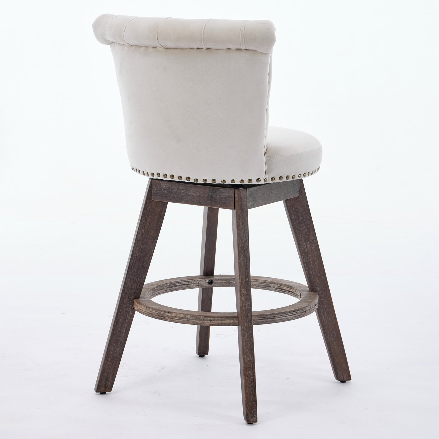 26 Counter Height Bar Stools Set Of 2, 360 Swivel Stools With Back  Hand - Tufted Button - Trimmed Edges, Upholstered Velvet Kitchen Counter Stools On Wood Legs,Beige,SW1868BG