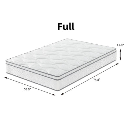 Full Size Mattress,12 Inch Hybrid Mattress In A Box With Gel Memory Foam,Individually Wrapped Pocket Coils Innerspring For Breathable And Durable Support, Made In USA, CertiPUR-US Certified