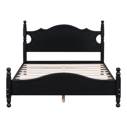 Full Size Wood Platform Bed Frame,Retro Style Platform Bed With Wooden Slat Support,Black