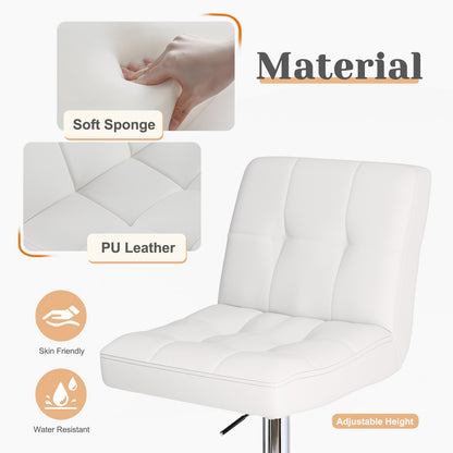 Bar Stools Set Of 4, Counter Height Barstools,Square Seat Cushion Barstool With Back, Height Adjustable PU Leather Swivel Barstool ,White
