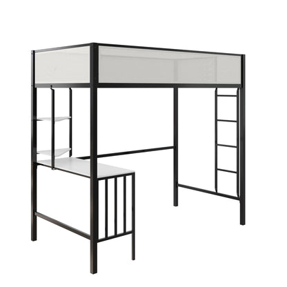 Axel Twin Loft Bed With Desk & Shelves