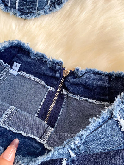 Raw Hem Denim Cami and Flare Jeans Set