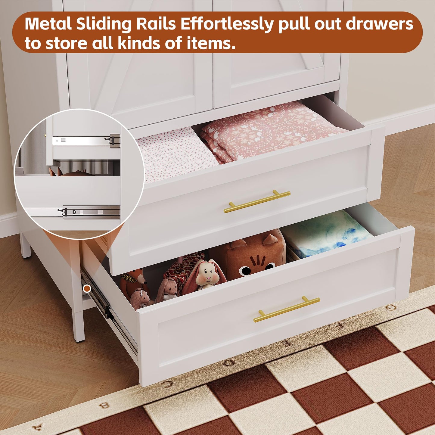 METAN Metal Wardrobe Closet With Doors,Armoire Wardrobe Closet With 2 Drawers For Bedroom,Assembly Required,White